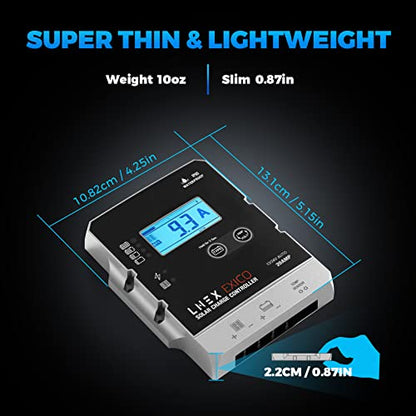 LNEX Solar Charge Controller Waterproof, 20A Super Thin Solar Panel Battery Intelligent Regulator with LCD Display 12V/24V PWM Solar Controller for LiFePO4,AGM, Gel, Flooded and Lithium Battery - style: 20A
