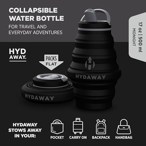 HYDAWAY 17oz Collapsible Water Bottle - BPA-Free, Leakproof, Lightweight, and Space-Saving - Perfect for Travel, Hiking, and Everyday Hydration - color: Midnight