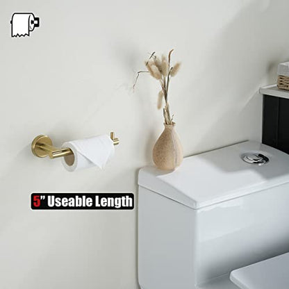 JQK Bathroom Hardware Set, 5-Piece Bath Accessories Set Brass Gold Wall Mount Includes 24 in Towel Bar, 9 in HT Bar, TP Holder, Towel Hook x 2 Brushed Gold, BAS105-BG - color: Gold