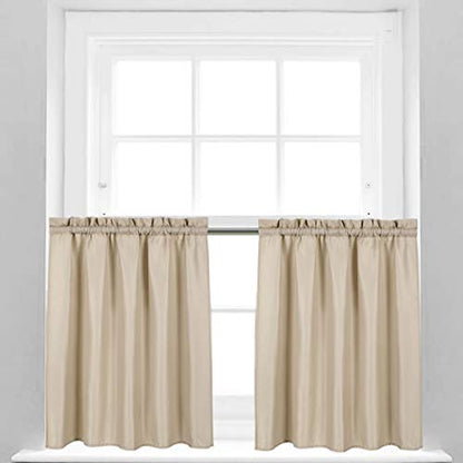 Valea Home Waffle Weave Textured Bathroom Window Curtains Water Repellent Short Curtains Window Covering Half Window Curtains Kitchen Tiers 24 inch Length, Taupe, Set of 2 - color: Taupe, size: 36"W x 24"L (Pack of 2)