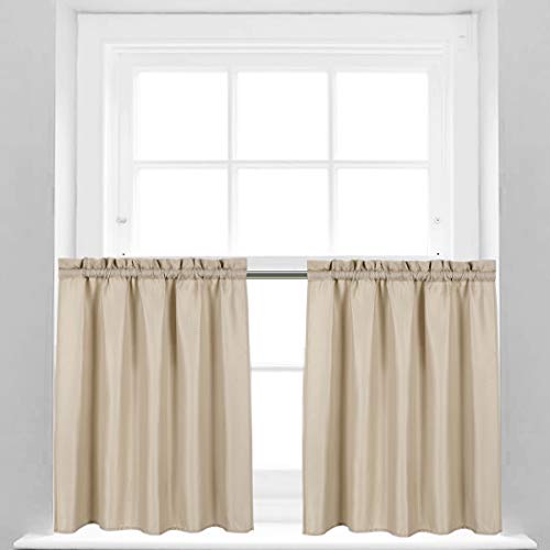 Valea Home Waffle Weave Textured Bathroom Window Curtains Water Repellent Short Curtains Window Covering Half Window Curtains Kitchen Tiers 24 inch Length, Taupe, Set of 2 - color: Taupe, size: 36"W x 24"L (Pack of 2)