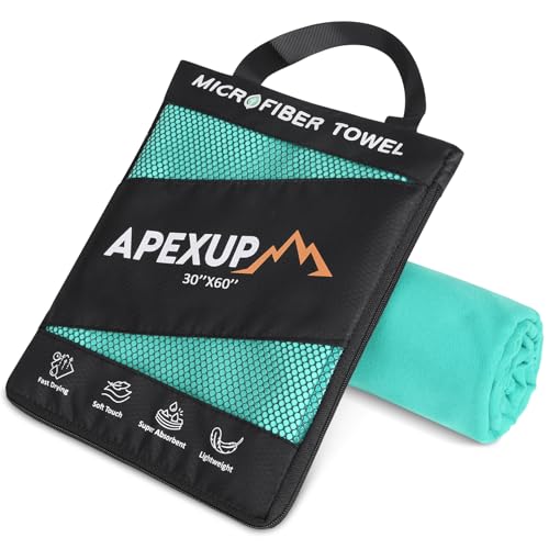 APEXUP Microfiber Travel Towel, Ultra Absorbent Quick Dry Towels, Lightweight Gym Sports Camping Towel for Workout, Yoga, Beach, Shower, Swimming (60"×30", Mint Color) - color: Mint Color, size: 60"×30" Single