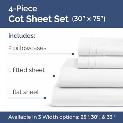 Cot Sheet Set 30” x 75” – Easy-Fit Cot Size Mattress Sheets – Ideal for Narrow Twin, Camper Bunk, RVs, Twin Bunks, Day Care and Camping Cots - Cot Size Fitted Sheet fits 6” to 10” Mattresses – White - color: 01- White, size: Cot Sheets (30x75)