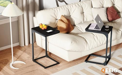 QEEIG C Table Side Table Set of 2 Living Room Sets C Shaped Couch Tray End Tables Modern, Black (017-30B) - color: Black, size: 11.8"W x 15.7"D x 25.6"H (2P)