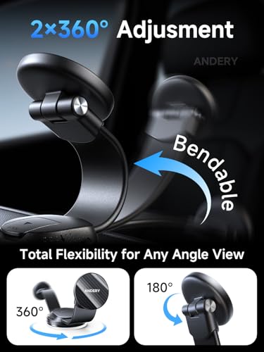 ANDERY Car Phone Holder for MagSafe [360° Adjustable Memory Alloy Arm | 2400gf Strongest Magnetic Power] Bendable Car Mount, Phone Holders for Your Car for iPhone 17-12 Pro Max Air Plus All Smartphone