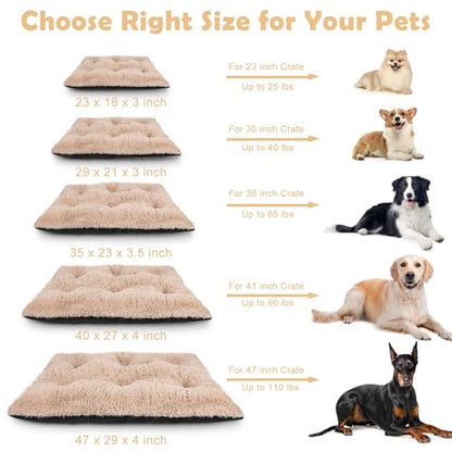 JOEJOY Large Dog Bed Crate Pad, Deluxe Plush Washable Dog Beds Fulffy Soft Kennel Pad Anti-Slip Pet Sleeping Mat for Large Medium Small Dogs, 35" x 23", Beige - color: Beige, size: L(35"x23"x3.5")