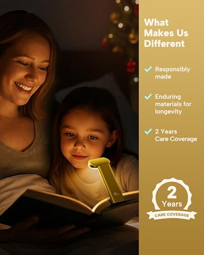 86lux Book Light, Reading Light for Book in Bed, USB Rechargeable LED Night Light with 3 Colors & Stepless Dimming, Aluminum Alloy Bookmark Light for Book Lovers, Yellow - color: Yellow