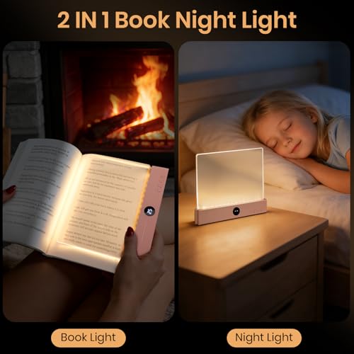 Book Light, Rechargeable Clear LED Flat Reading Light for Reading in Bed at Night with 3 Colors & Timer, Dimmable Full Page Panel Plate Lamp, Bookish Gifts for Readers Kids Women Men (Pink) - color: Pink