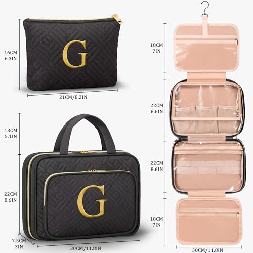 Personalized Gifts for Women, Initial Toiletry Bag Hanging Travel Organizer & Makeup Cosmetic Bag with Embroidery Letter Teacher Appreciation Gift Birthday Mothers Day Gifts for Mom Wife Friend Sister - style: G