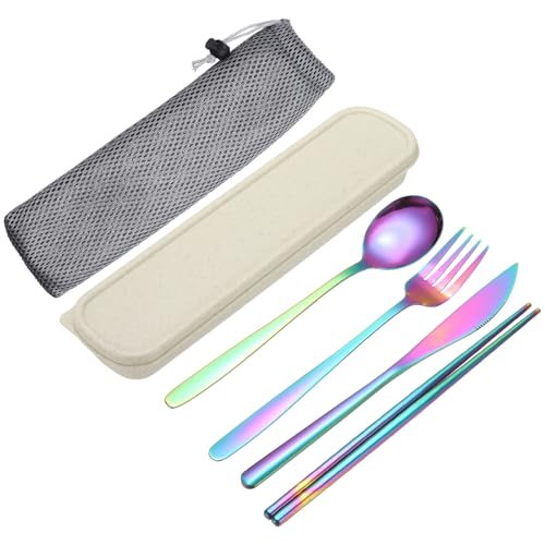 uxcell Travel Utensils with Case, Stainless Steel Portable Silverware, Colorful - color: Colorful