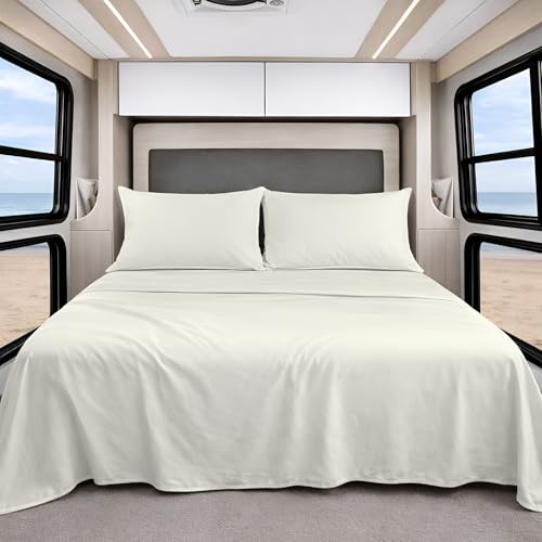 Shreem Linen Luxury 4 Piece Microfiber RV Sheet Set, Deep Pocket Fits Up to 10 inch, Soft, Wrinkle-Resistant, Camper, Travel Trailer Bedding, 3/4 Full Bunk 48x75, Ivory - color: Ivory, size: 3/4 Full Bunk - 48x75