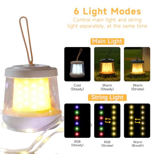 Camping String Lights, 32.8 FT Rechargeable Tent Lights, Quick 30s Recovery, Camp Lights, Camping Lantern, Battery Operated Outdoor String Lights, Camping Essentials, RV Lights(1)