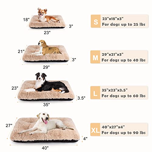 JOEJOY Large Dog Bed Crate Pad, Deluxe Plush Washable Dog Beds Fulffy Soft Kennel Pad Anti-Slip Pet Sleeping Mat for Extra Large Medium Small Dogs, 47" x 29", Beige - color: Beige, size: XXL(47"x29"x4")