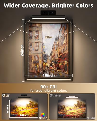 EZVALO 13Inch Wireless Picture Lights, 4000mAh Rechargeable Battery Art Lights with Remote, Dimmable 3 Color Temps LED Painting Lights for Living Room, Bedroom, Hallway (Black, 2Pack) - color: Black