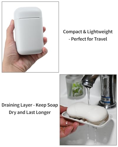 2PCS Leakproof Travel Soap Case with Draining Layer, Portable Soap Container Bar Soap Holder for Traveling Camping Gym Bathroom Shower(Gray)