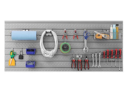 NewAge Products Pro Series 56-Inch x 24.5-Inch Diamond Plate Silver Slatwall Backsplash, Heavy Duty Steel Garage Wall Organizers, 51713