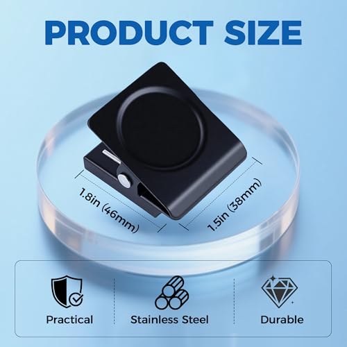 Magnetic Clips 1.5 inch, 12 Pack Heavy Duty Magnet Metal Clips for Hanging, Strong Magnet Clip for Whiteboard, Fridge, Classroom, Refrigerator, Black - size: Black 1.5"- 12 Pieces