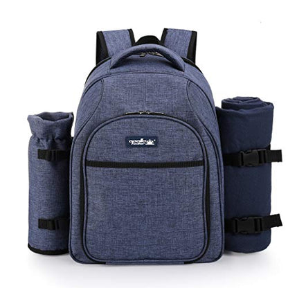 Apollo Walker Picnic Backpack Bag for 2 Person with Cooler Compartment, Detachable Bottle/Wine Holder, Fleece Blanket, Plates and Cutlery Set (2 Person, Navy) - color: Navy, size: 2 Person