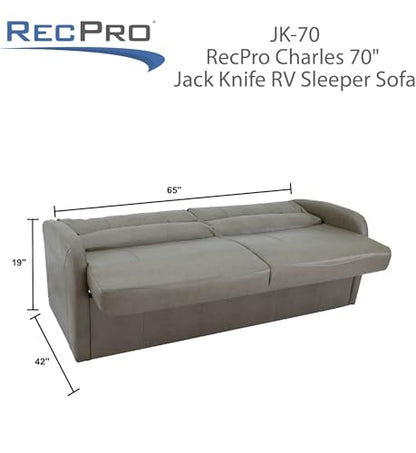 RecPro 70" RV Jack Knife Sofa w/Arms | RV Sleeper Sofa | RV Couch | RV Living Room (Slideout) | Camper Furniture (Fossil) - color: Fossil