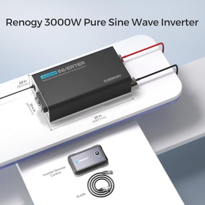 Renogy Inverter PUH, 3000W Pure Sine Wave Power Inverter with UPS Transfer Switch & Bluetooth, 12V DC to 120V AC Converter for RV, Truck, Home,Camping - 6000W Surge Power, Remote Monitoring - size: 3000W(Built-in BT & ATS)
