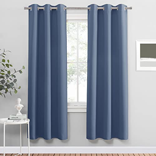 PONY DANCE Stone Blue Blackout Curtains for Bedroom 63 Inch Length 2 Panels Set, Thermal Insulated Energy Saving Grommet Top Window Treatment Drapes for Living Room, W34 x L63 Inch - color: Blue Haze, size: 34"W x 63"L (Pack of 2)
