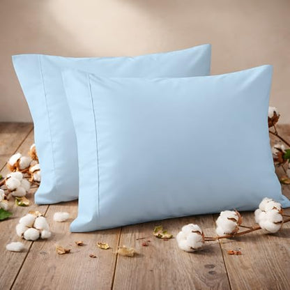 Pillow Cases - Set of 2, Light Blue Solid Standard/Queen (20" X 30") - Pillow Covers Made of 100% Cotton - 300 Thread Count Super Soft and Breathable Sateen Weave Pillowcases. - color: Light Blue Solid, size: Standard/Queen (20"X30")
