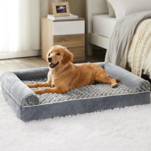 BFPETHOME Orthopedic Washable Dog Beds Large Sized Senior Dog for Comfy Sleeping with Removable Cover, Waterproof Big Soft Pet Couch Bed for Dogs Relax - color: Grey, size: 28"l x 23"w x 6.5"th
