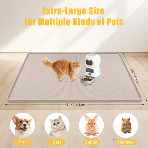 Lorvain 45" x 30" Cat Food Mat, Extra Large Silicone Pet Feeding Mat with Raised Edges, Pet Placemat for Cat Dog Food and Water Bowl Waterproof, Non-Slip, Easy to Clean, Floor Protection, Beige - color: Beige: 45" x 30"