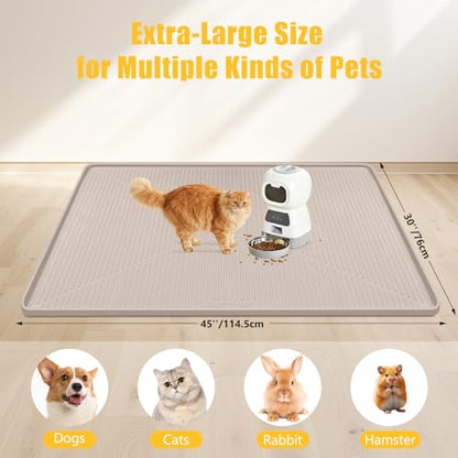 Lorvain 45" x 30" Cat Food Mat, Extra Large Silicone Pet Feeding Mat with Raised Edges, Pet Placemat for Cat Dog Food and Water Bowl Waterproof, Non-Slip, Easy to Clean, Floor Protection, Beige - color: Beige: 45" x 30"