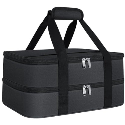 esouler Double Insulated Casserole Carrier Bag Hot & Cold Food Carrier Bag Lasagna Holder Lunch Bag for Picnics, Parties, Travel, Fits 9 x 13 Inches Casserole Dish-Black - color: Black, size: 16x10x7.2 in