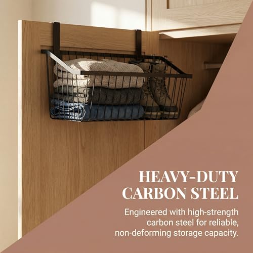 LeleCAT Grid Storage Baskets with Hooks, Over Cabinet Door Organizer, Wire Basket Hanging Storage Organizer, Kitchen Bathroom Organizer (Black, Extra Large) - size: Extra Large