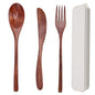 3-Piece Wooden Cutlery Set, Portable Reusable Wooden Utensil Set Including Spoon Fork Knife and Box for Lunch, Camping, Family and Office