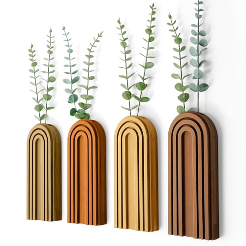 Ziliny 4 Pack Boho Wood Hanging Planters - Indoor Wall Decor Plant Holders for Modern Farmhouse Living Room Bedroom Rainbow Decor (Mixed Colors) - color: Mixed Colors