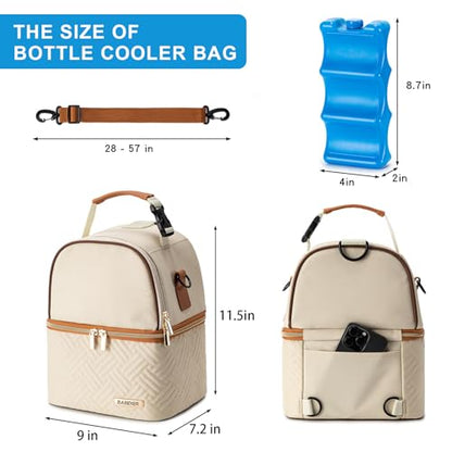 Breastmilk Cooler Bag with Ice Pack Fits 6 Baby Bottles up to 9 Ounce, Breast Milk Pump Cooler Bag with Shoulder Strap for Nursing Mom Daycare, Work, Travel- Cream - color: Cream