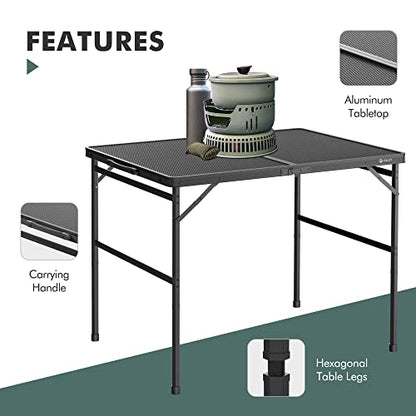 VILLEY Grill Table, 3ft Folding Camping Table with Aluminum Adjustable Legs, Portable Lightweight Camp Table for Beach Picnics and Outdoor Cooking - color: Black
