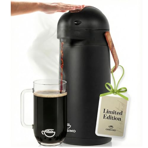 Thermal Coffee Carafe 102Oz w/Wood Trim, Keeps Coffee Hot for 12Hrs & Cold for 36Hrs-Premium Stainless Steel Carafe for Hot Liquids, Easy One-Handed Dispensing for Office, Home, Party, Durable Airpot - color: Black w/ Wood Trim, size: 102 Ounces