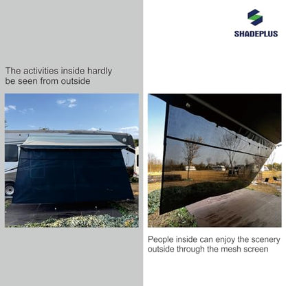 RV Awning Side Shade 9'X7',Black Mesh RV Awning Sun Shade Screen,Universal Trailer Sunshade Screen with Complete Kits,Improves Shadow and Privacy. - color: Black With Zipper, size: 9'X7'Side Shade Screen