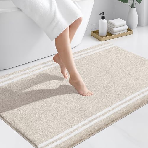 PURRUGS Bathroom Rug Non-Slip Machine Washable 30" x 46", Super Absorbent and Quick Dry Shaggy Microfiber Bath Mat, Extra Soft and Plush Bath Rug for Bathtub, Shower, and Sink, Beige - color: Beige, size: 30" X 46"