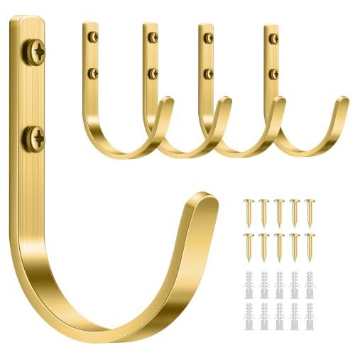 Wall Hooks for Hanging Towel/Coat - 22LB Screw in Metal Hanger Wall Mount, for Outdoor, Closet, Door, Bathrooms, for Backpack, Robe, Brushed Gold 5 Pack - color: Brushed Gold, size: 5 Pack