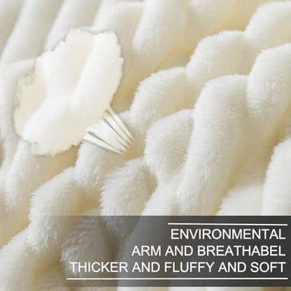 Richave Cuddly Blanket,Premium Lightweight Anti-Static Fluffy Fleece Travel Throw, Blanket with Striped Pattern, 50x60 Inches, Cream - color: Cream, size: Travel (50-Inch-by-61-Inch)