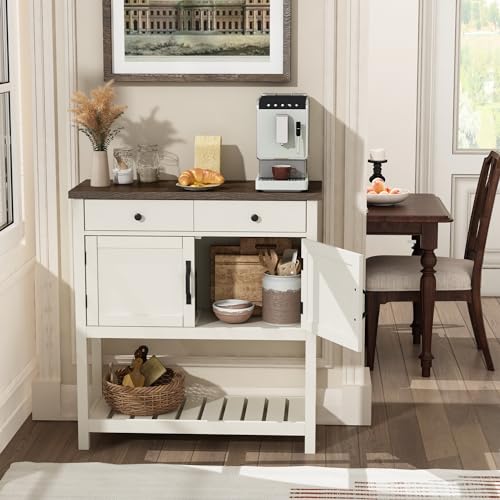 ChooChoo Farmhouse Console Table, Entryway Table with Storage Shelf, Coffee Bar Cabinet, Narrow Buffet Sideboard for Kitchen, Hallway, Living Room, White - color: White