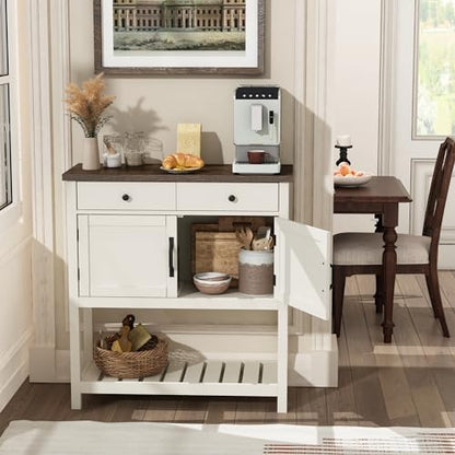 ChooChoo Farmhouse Console Table, Entryway Table with Storage Shelf, Coffee Bar Cabinet, Narrow Buffet Sideboard for Kitchen, Hallway, Living Room, White - color: White