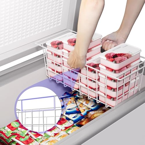 Slideep Chest Freezer Organizer Bins 16.5 Inch, Deep Upright Freezer Baskets Metal Wire Storage Container for Kitchen, White, Set of 2 - color: 16.5''-White