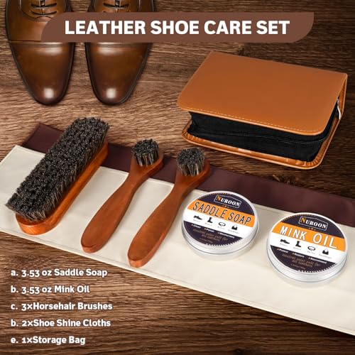 Nuroon Leather Boots Care Kit-3.52oz Saddle Soap+3.52oz Mink Oil for Leather Shoes Cleaning and Leather Purse Shoes Polishing - style: 8 Pieces