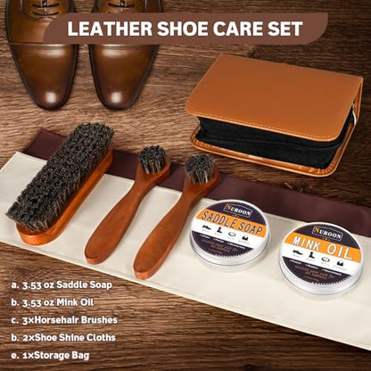 Nuroon Leather Boots Care Kit-3.52oz Saddle Soap+3.52oz Mink Oil for Leather Shoes Cleaning and Leather Purse Shoes Polishing - style: 8 Pieces