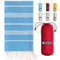 BAY LAUREL Turkish Beach Towel with Travel Bag 39 x 71 Quick Dry Sand Free Lightweight Large Oversized Towels Light (Blue with Red Bag) - color: Blue With Red Bag
