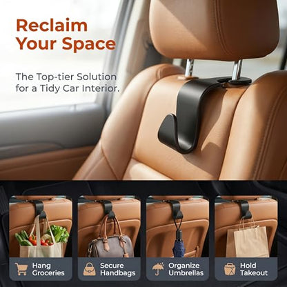 4-Pack Car Headrest Hooks Vehicle Storage Organizer for Purses Handbags Groceries Backpack Coats –Holds 44.09lbs Black - color: 4-Pack Headrest Hooks Black