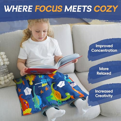 ROKDUK Weighted Lap Blanket for Adults Kids, Weighted Lap Pad for Dog Pet 17"x22" 2lbs Small Weighted Blanket for Sleeping Shoulder Back Relaxation Travel Office Blue Dinosaur - size: 17 x 22 in & 2 lbs