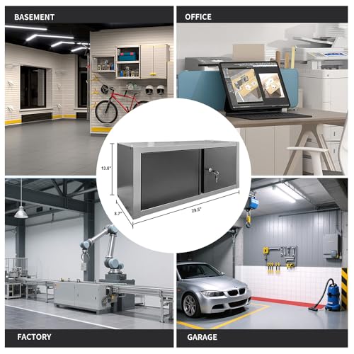 JZD Metal Wall Cabinet with Two Lockable Doors, Steel Wall Chest for Kitchen Warehouse Home Office Garage - size: M-03
