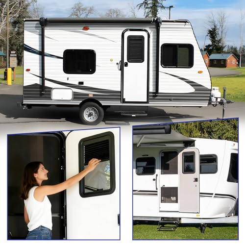 806621 Complete RV Entry Door Window Kit with Low-Profile Shade 12'' W x 21'' H Black, Compatible with Lippert RV Doors